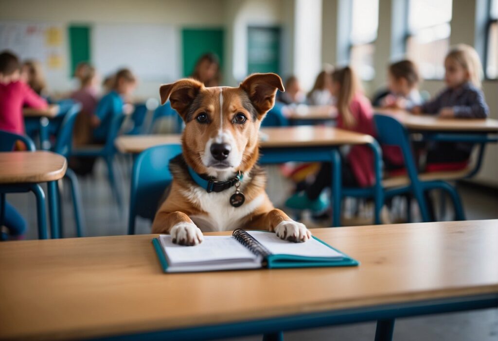 dog in school classroom