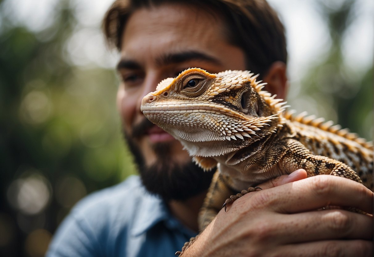 guy holding bearded dragon