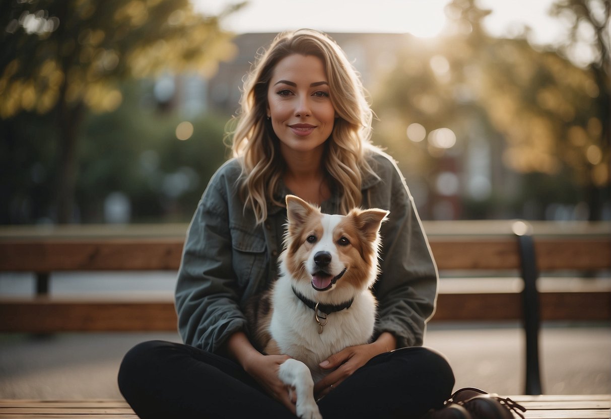 woman in park with dog