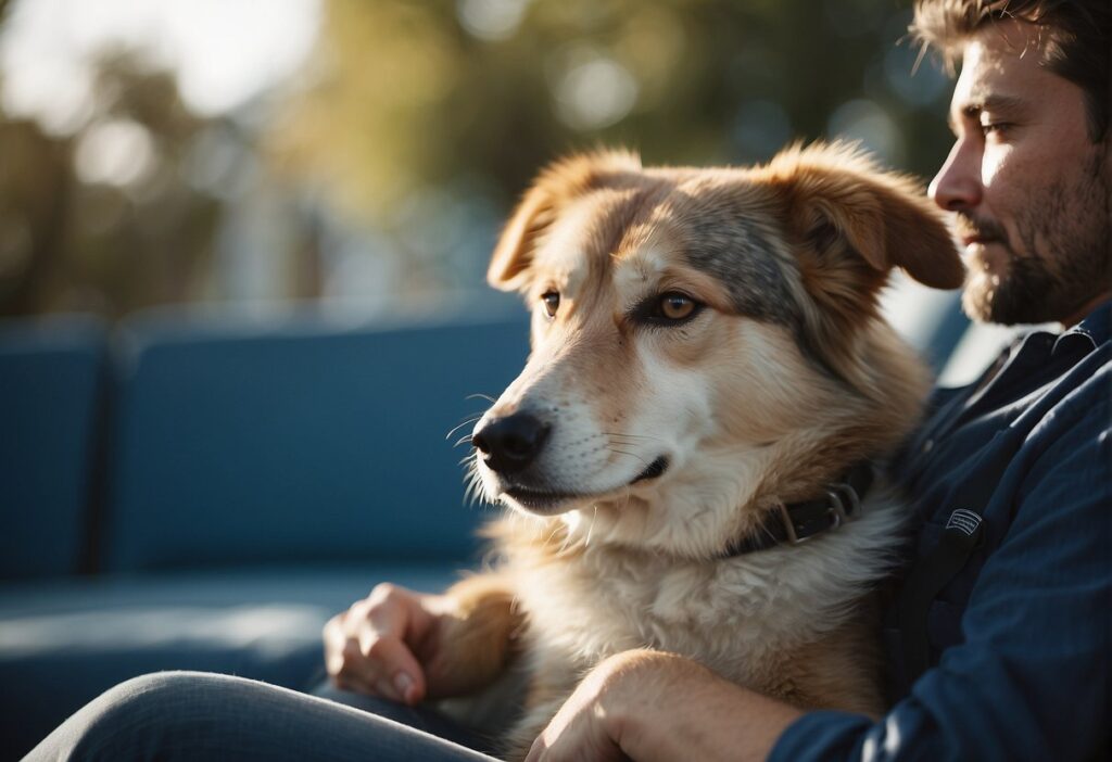 guy holding his dog