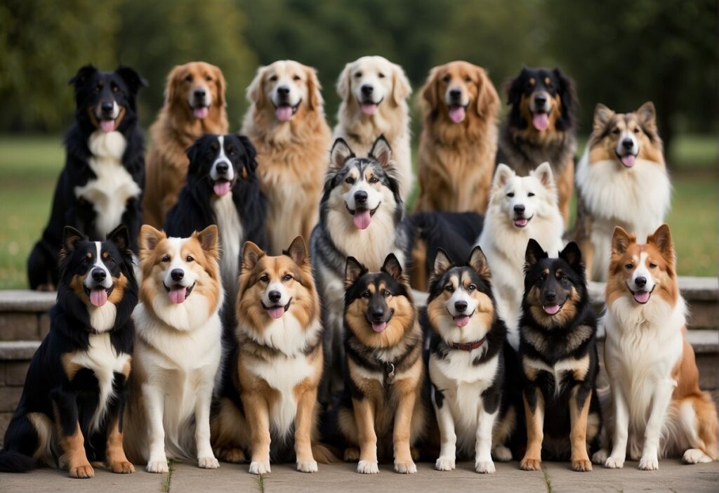 group of different dog breeds