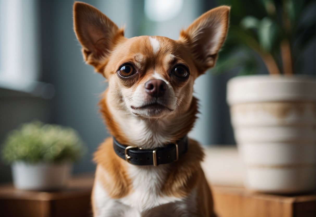 A chihuahua sits calmly by its owner, providing comfort with a gentle gaze and a comforting presence