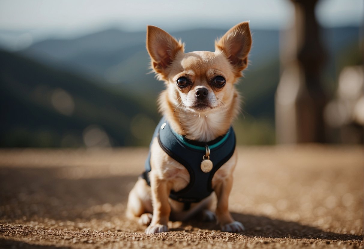 A Chihuahua sits calmly by its owner's side, offering comfort with a gentle gaze and a reassuring presence