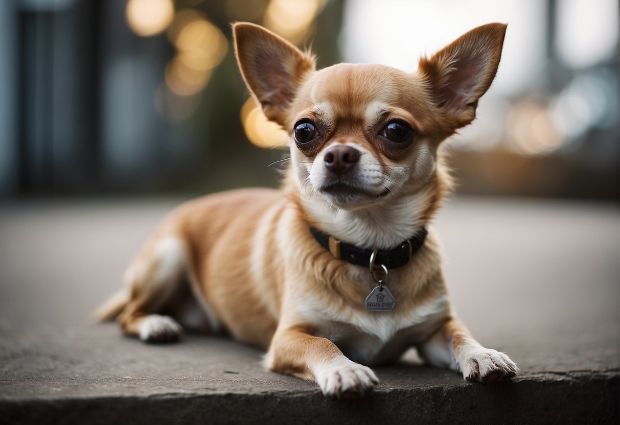 A Chihuahua sits calmly by its owner's side, providing comfort and support with its attentive gaze and gentle presence