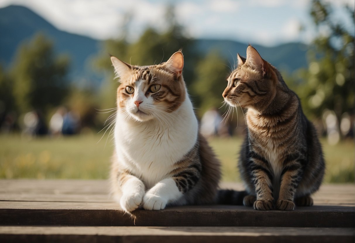 A calm cat sitting beside a person with a worried expression, providing comfort and easing anxiety