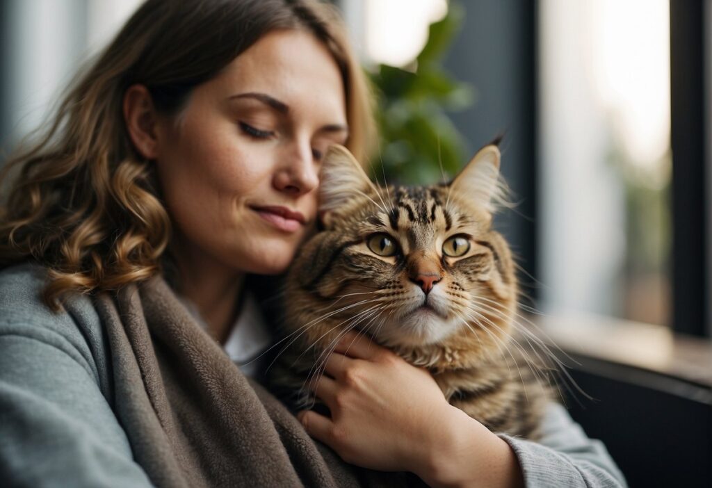 woman holding cat