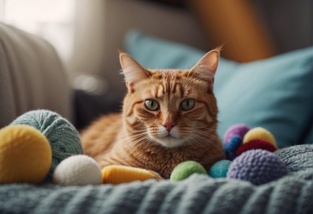 cat surrounded by yarn