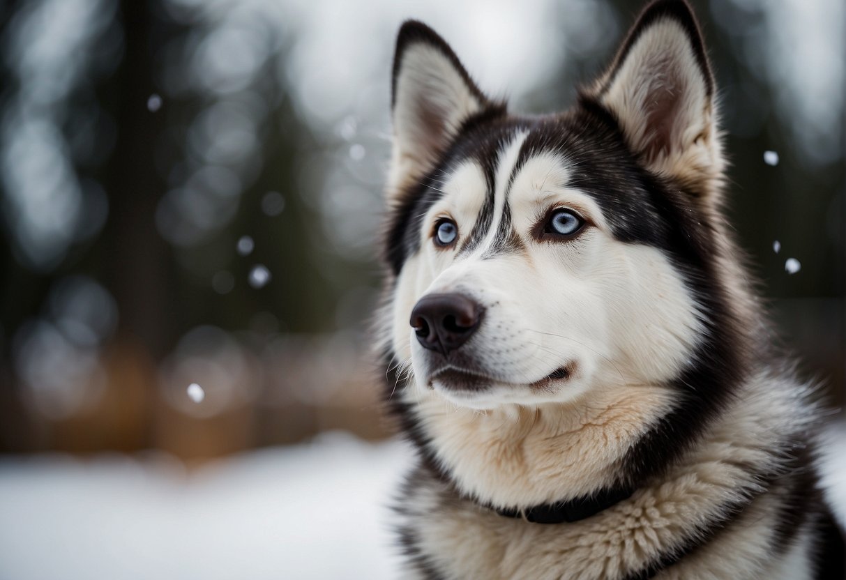 A husky stands confidently, head held high, with a calm and reassuring presence, exuding a sense of loyalty and companionship