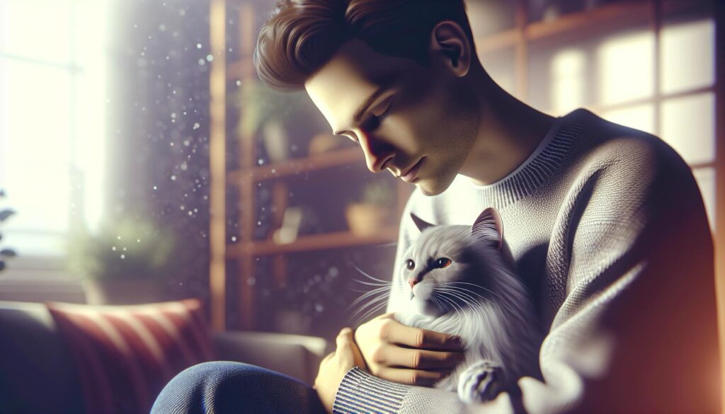 boy holding esa cat
