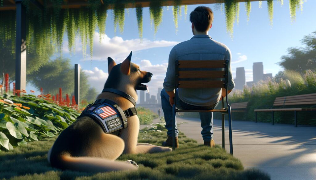 guy and service dog outside