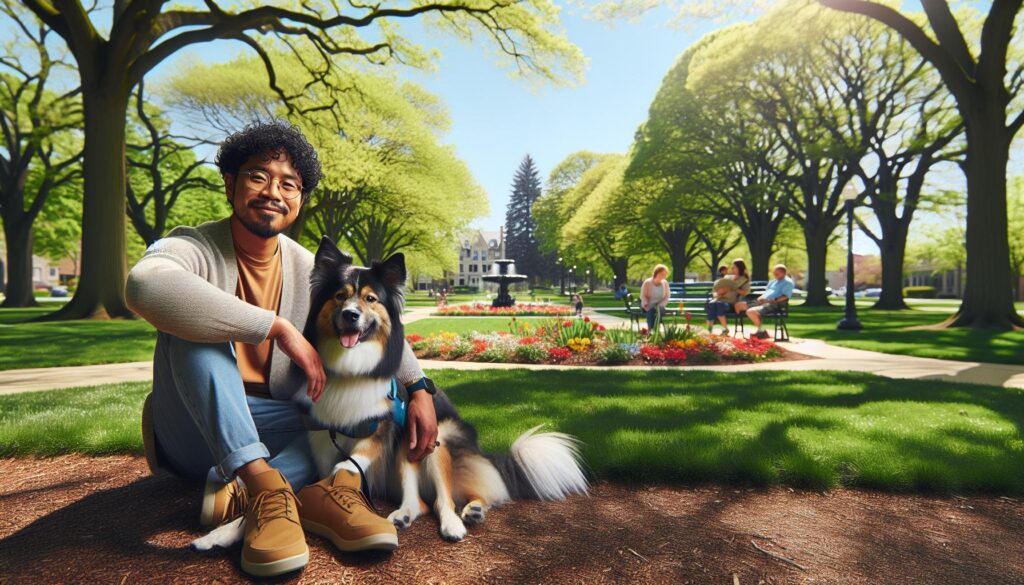 guy in park with esa dog