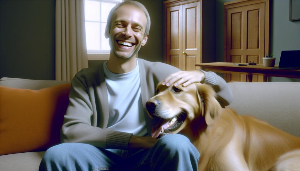 laughing guy with esa dog