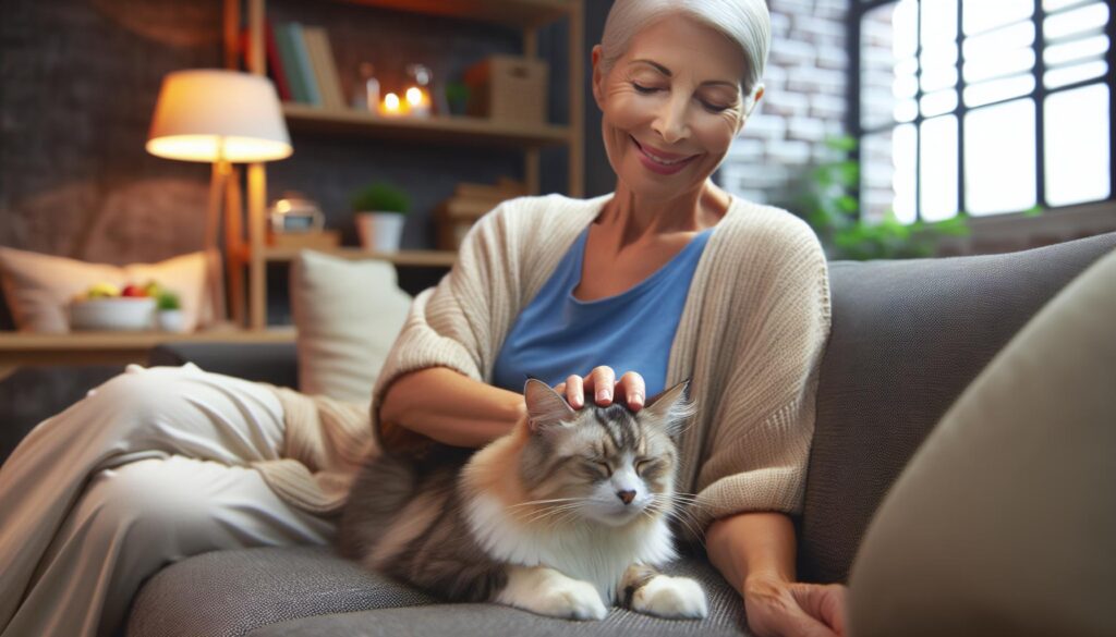 old woman with esa cat