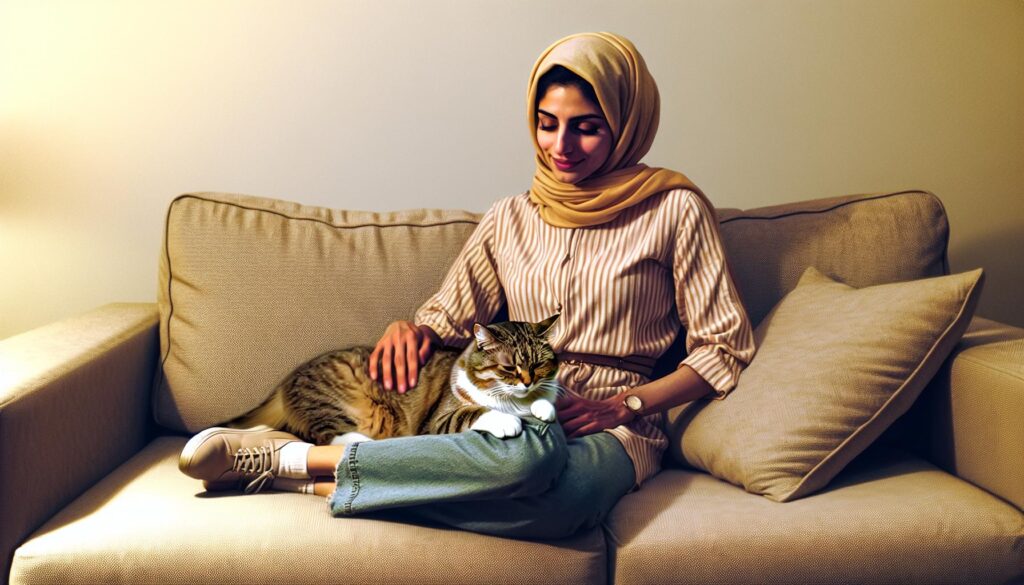 woman with esa cat on couch