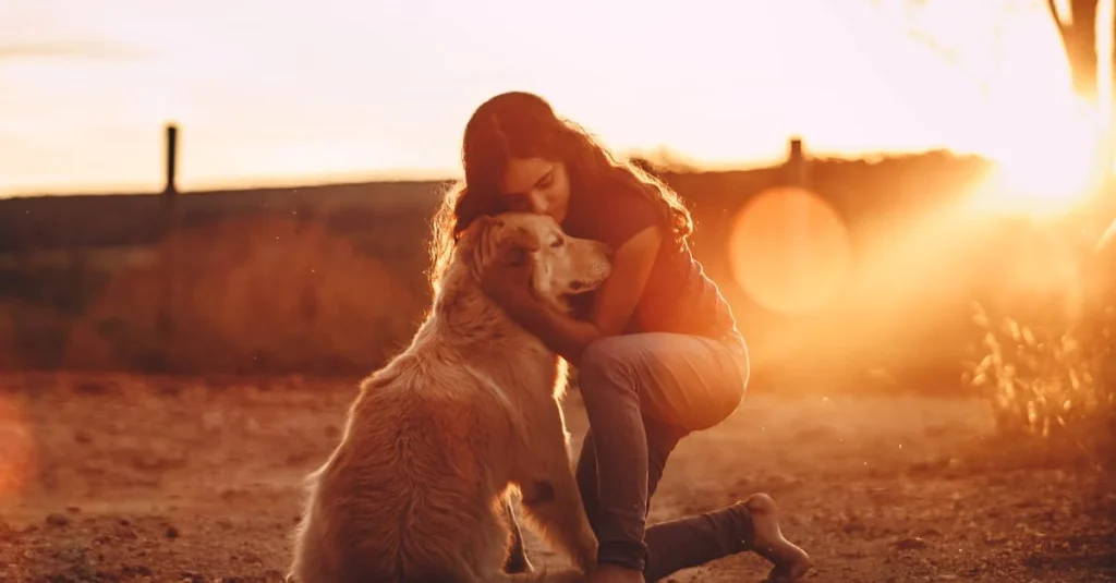 woman with esa dog outside