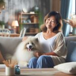 woman with esa pomeranian on couch