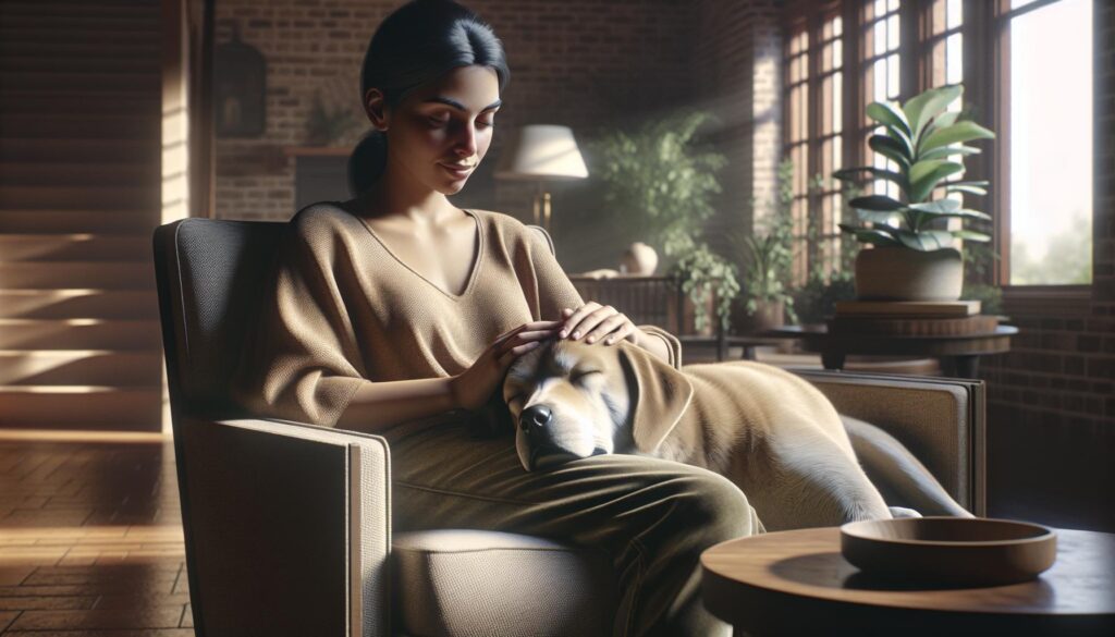 woman with esa dog in chair