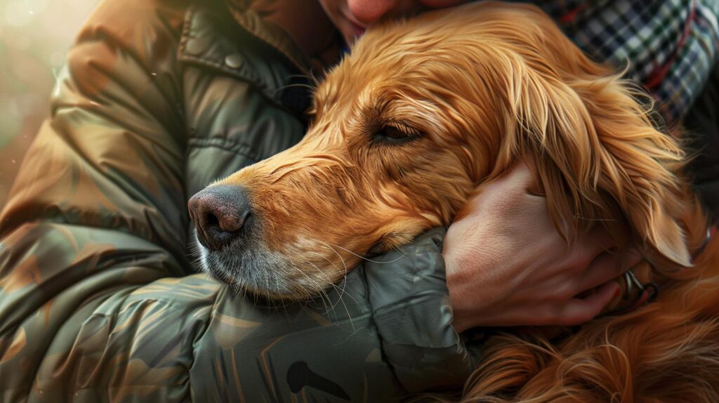 hugging an esa dog