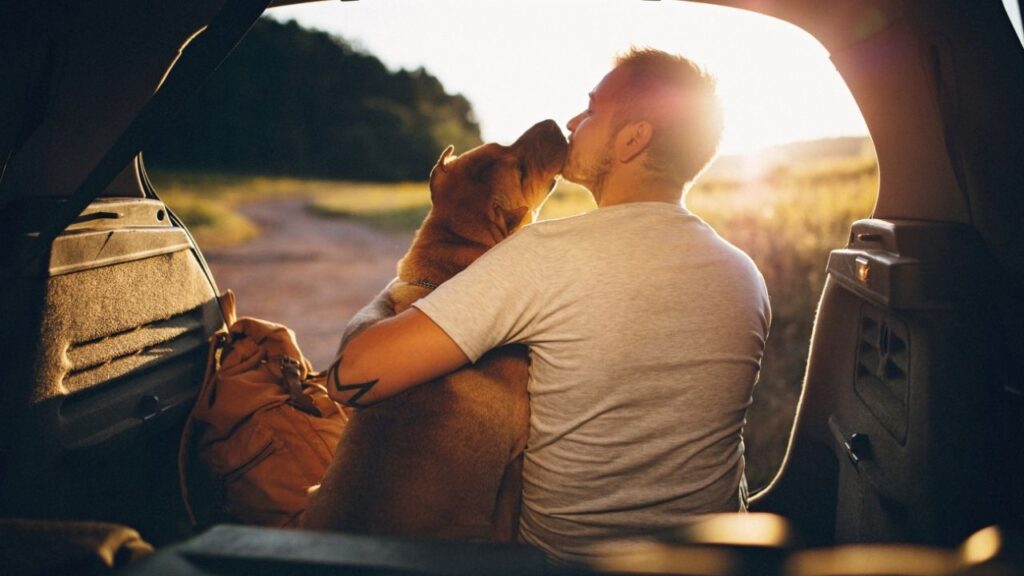 esa dog kissing male owner