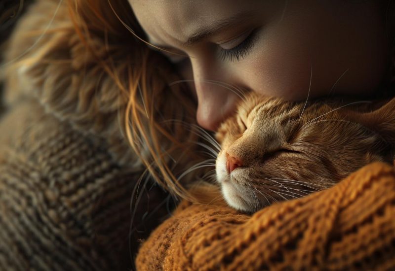 woman hugging esa cat