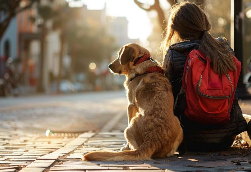 girl and esa dog on street