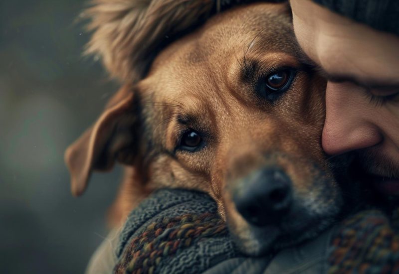 man hugging his esa dog