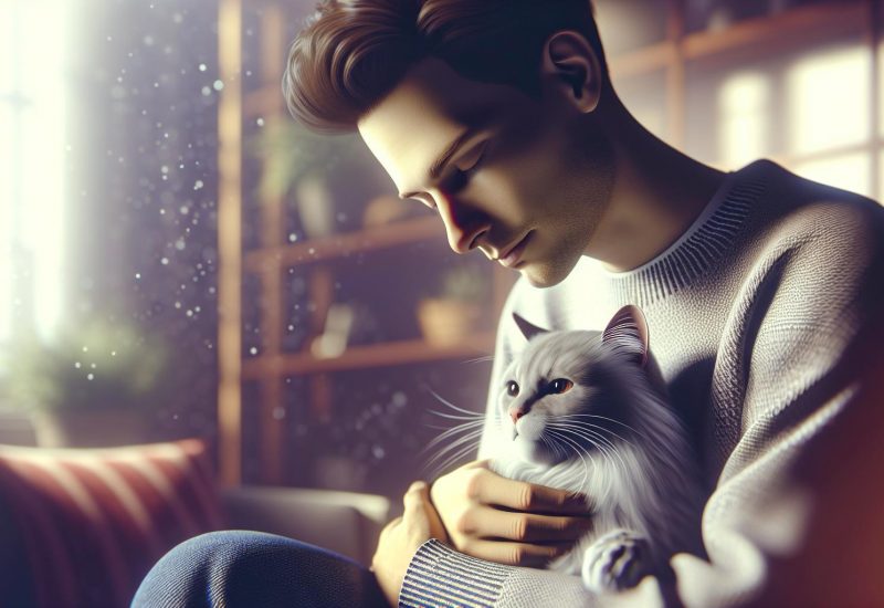 boy holding esa cat
