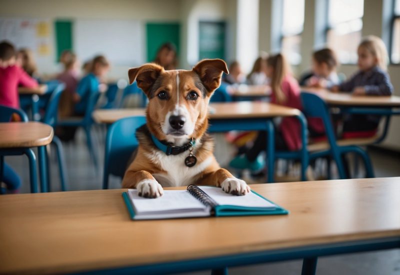 dog in school classroom