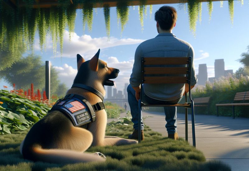 guy and service dog outside