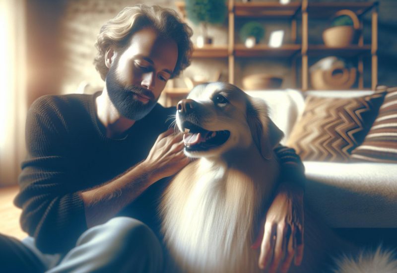 guy with arm around esa dog