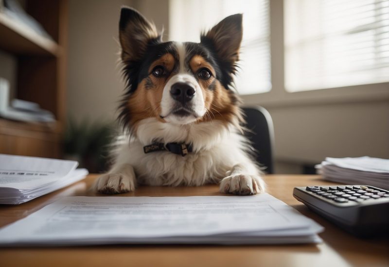 dog in front of tax forms dog in front of tax forms