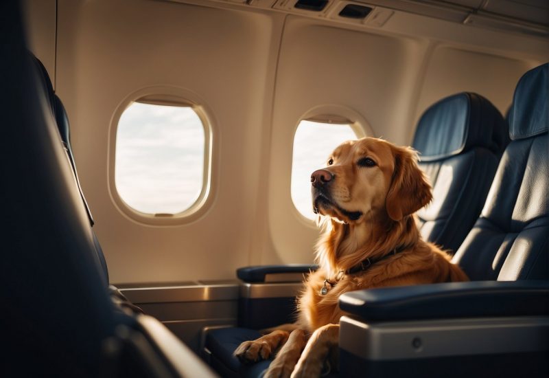 golden retriever in airplane seat golden retriever in airplane seat