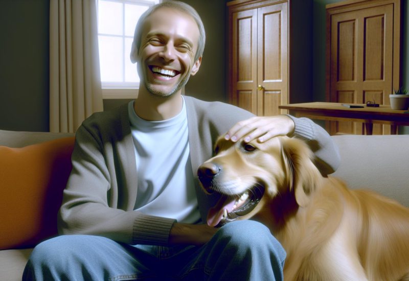 laughing guy with esa dog