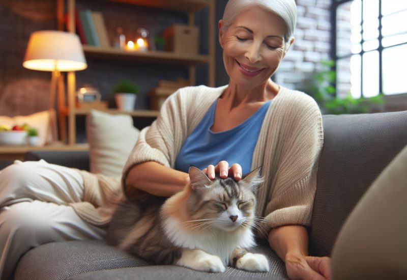 old woman with esa cat